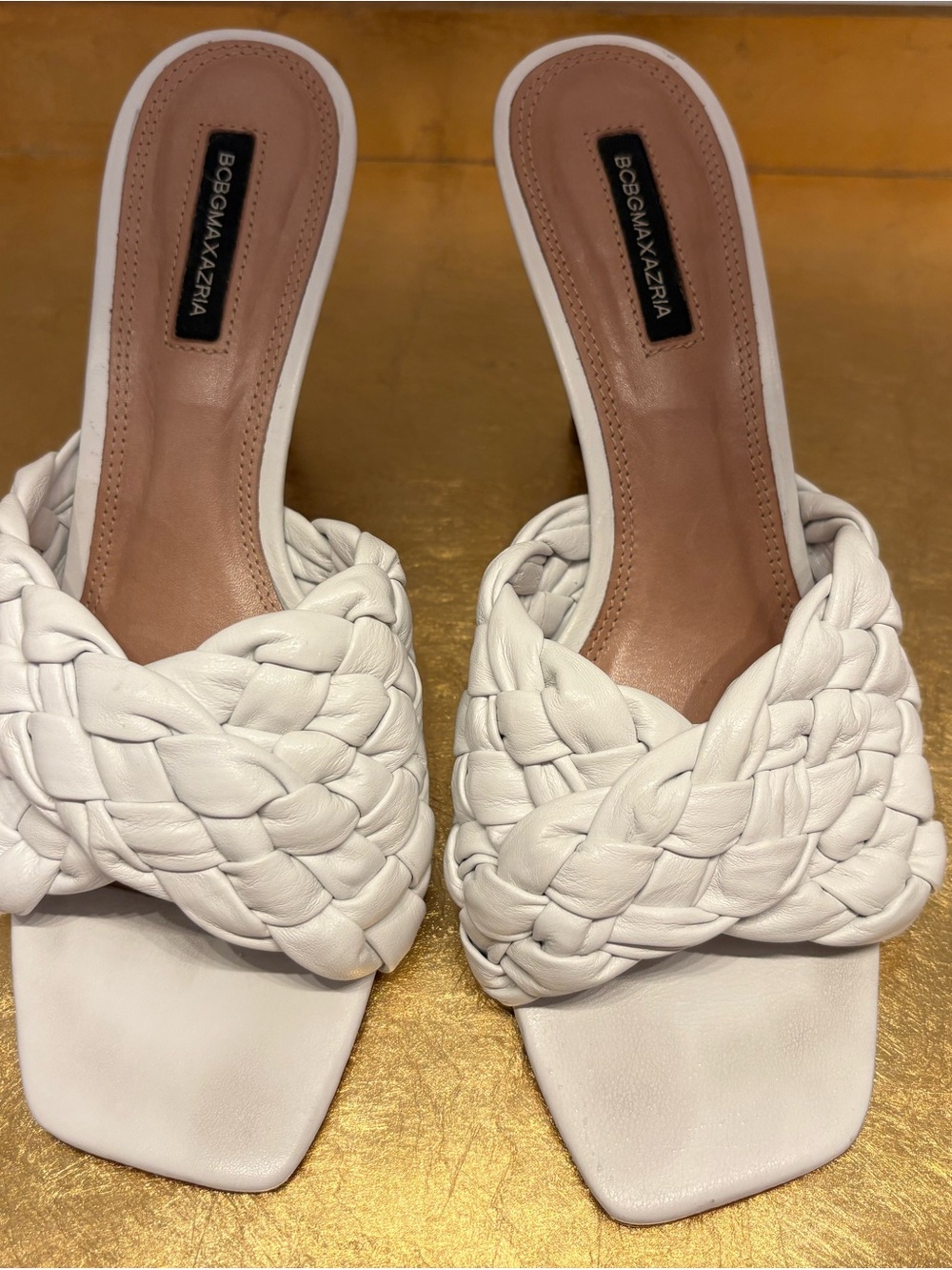 BCBGMaxAzria White Braided Leather Slide Mules